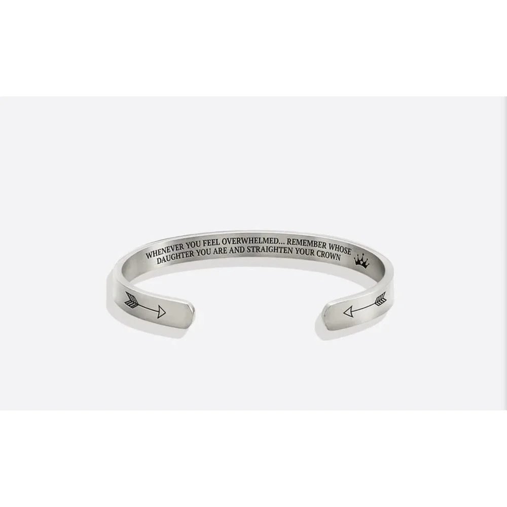 Mint & Lily Silver Straighten‎ Your Crown Daughter Inspirational Cuff Bracelet